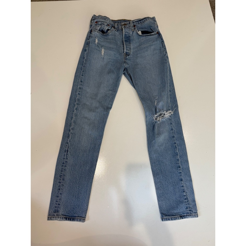 Levis 501 Skinny Jeans Light Wash Distressed Button Fly Denim‎ W26 L28